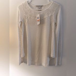 American Rag White Ribbed Long Sleeve Blouse